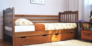 Ліжко одноярусне "Єва" (з однією захисною перегородкою від стіни, без шухляд) - меблі з дерева в дитячу та спальню від фабрики Venger