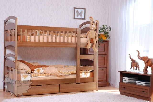Ліжко двоярусне Аріна з шухлядами  - меблі з дерева в дитячу та спальню від фабрики Venger